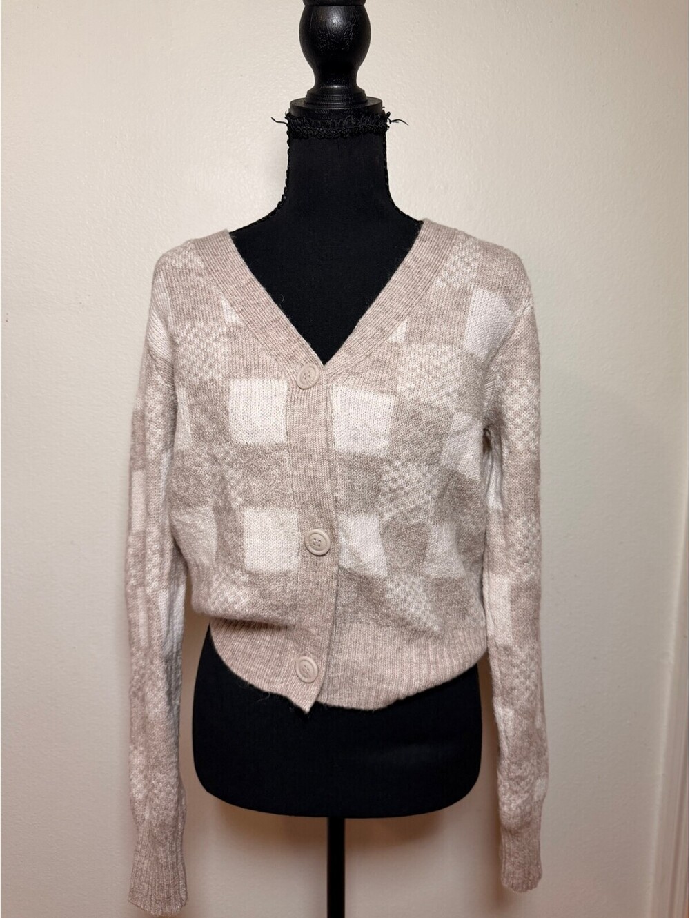 Sincerely Jules Beige Checkered Button Cardigan M Fall